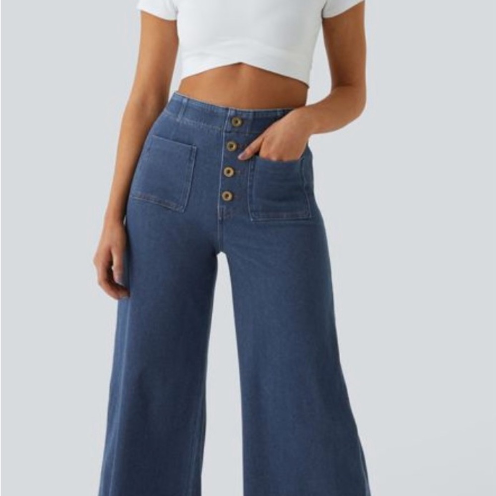 HALARA Denim Blue Wide Leg Jeans